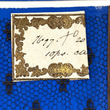 Three Antique French Black Lace Samples Mounted on Brilliant Blue