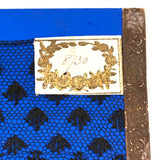 Three Antique French Black Lace Samples Mounted on Brilliant Blue