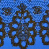 Three Antique French Black Lace Samples Mounted on Brilliant Blue