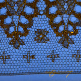 Three Antique French Black Lace Samples Mounted on Brilliant Blue