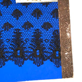 Three Antique French Black Lace Samples Mounted on Brilliant Blue
