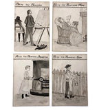 Antique British Hand-drawn Happy Families Deck of 48 Oversize Cards