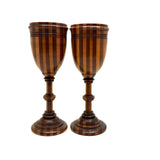 Lovely Pair of Treen Goblets with Marquetry Darning Ball, Sold as Set