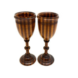 Lovely Pair of Treen Goblets with Marquetry Darning Ball, Sold as Set