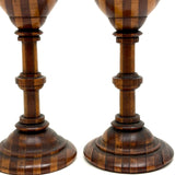 Lovely Pair of Treen Goblets with Marquetry Darning Ball, Sold as Set