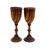 Lovely Pair of Treen Goblets with Marquetry Darning Ball, Sold as Set