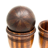 Lovely Pair of Treen Goblets with Marquetry Darning Ball, Sold as Set