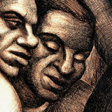 Four Men, Stunning c. 1930s American Regionalism Ink Drawing, F. Robinson