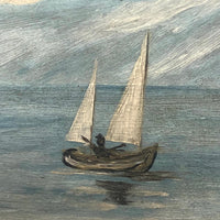 Lovely Small Antique Oil on Board Seascape with Sailboat