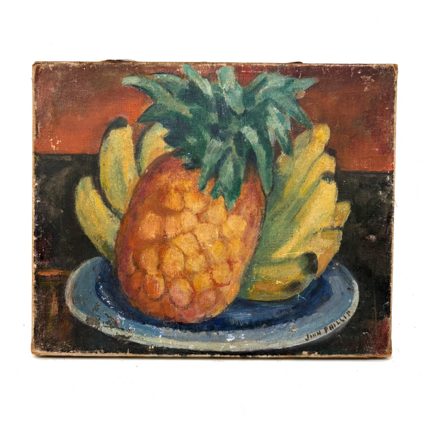 Excellent Antique Pineapple and Bananas Oil On Canvas Still Life Signed John Phillip