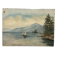 Lovely Small Antique Oil on Board Seascape with Sailboat