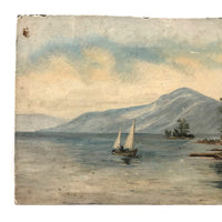 Lovely Small Antique Oil on Board Seascape with Sailboat