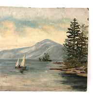 Lovely Small Antique Oil on Board Seascape with Sailboat