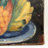 Excellent Antique Pineapple and Bananas Oil On Canvas Still Life Signed John Phillip