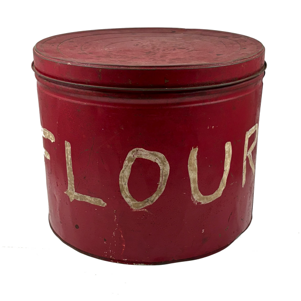 Huge Painted Red FLOUR Tin with Excellent Lettering
