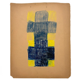 Blue on Yellow Crosses, Transcendent Old Crayon Drawing