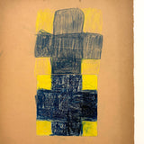 Blue on Yellow Crosses, Transcendent Old Crayon Drawing