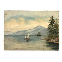 Lovely Small Antique Oil on Board Seascape with Sailboat