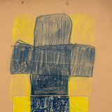 Blue on Yellow Crosses, Transcendent Old Crayon Drawing