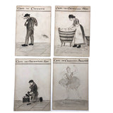 Antique British Hand-drawn Happy Families Deck of 48 Oversize Cards