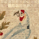 Lovely 1830 Needlepoint of Parrot on Branch with Monogram in Early Frame