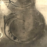 Three Kittens with String, Charming 19th C. Folk Art Sandpaper Drawing, Framed