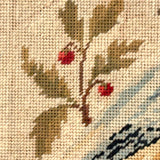 Lovely 1830 Needlepoint of Parrot on Branch with Monogram in Early Frame