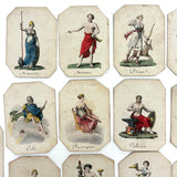 Very Scarce, Very Lovely Set of 26 Early-Mid 1800s Hand-colored French Mythological Characters Cards