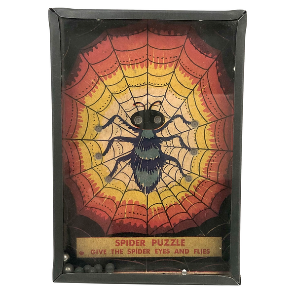 Eyes and Flies, 1920s Spider Dexterity Puzzle with Excellent Color and Graphics