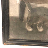 Three Kittens with String, Charming 19th C. Folk Art Sandpaper Drawing, Framed