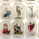 Very Scarce, Very Lovely Set of 26 Early-Mid 1800s Hand-colored French Mythological Characters Cards