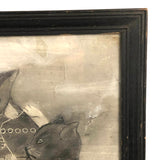 Three Kittens with String, Charming 19th C. Folk Art Sandpaper Drawing, Framed