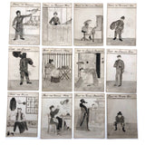 Antique British Hand-drawn Happy Families Deck of 48 Oversize Cards