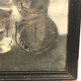 Three Kittens with String, Charming 19th C. Folk Art Sandpaper Drawing, Framed