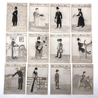 Antique British Hand-drawn Happy Families Deck of 48 Oversize Cards