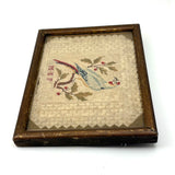 Lovely 1830 Needlepoint of Parrot on Branch with Monogram in Early Frame