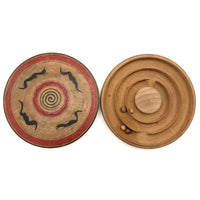 Beautiful Old Wooden Labyrinth Game with Hand-painted Lid, Presumed Japanese