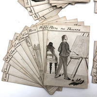 Antique British Hand-drawn Happy Families Deck of 48 Oversize Cards