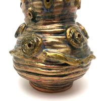 Iridescent Gold Coil Built Pottery Vase with Many Faces