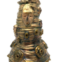 Iridescent Gold Coil Built Pottery Vase with Many Faces