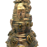 Iridescent Gold Coil Built Pottery Vase with Many Faces