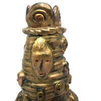 Iridescent Gold Coil Built Pottery Vase with Many Faces