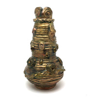 Iridescent Gold Coil Built Pottery Vase with Many Faces