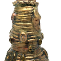 Iridescent Gold Coil Built Pottery Vase with Many Faces