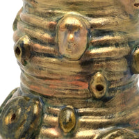 Iridescent Gold Coil Built Pottery Vase with Many Faces