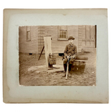 Waiting at the Well with Bat and Ball, Poignant Antique Mounted Albumen Photograph