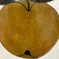 Turn of the Lane, Wonderful Earlyish 19th Century Oil on Paper Apple with Perfect Inked Lettering