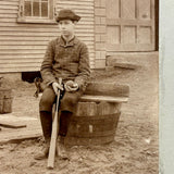 Waiting at the Well with Bat and Ball, Poignant Antique Mounted Albumen Photograph