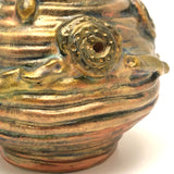 Iridescent Gold Coil Built Pottery Vase with Many Faces