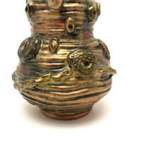 Iridescent Gold Coil Built Pottery Vase with Many Faces